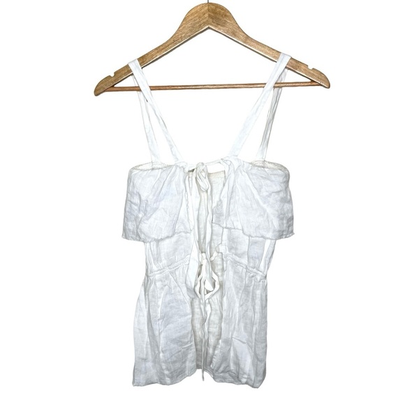Reformation 100% Linen Ruffled Tie Back Top White Medium - Picture 11 of 12